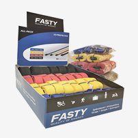 450100  Fasty All-Pack Displaykartong (4X10 St. Blå, Gul, Röd & Svart).
